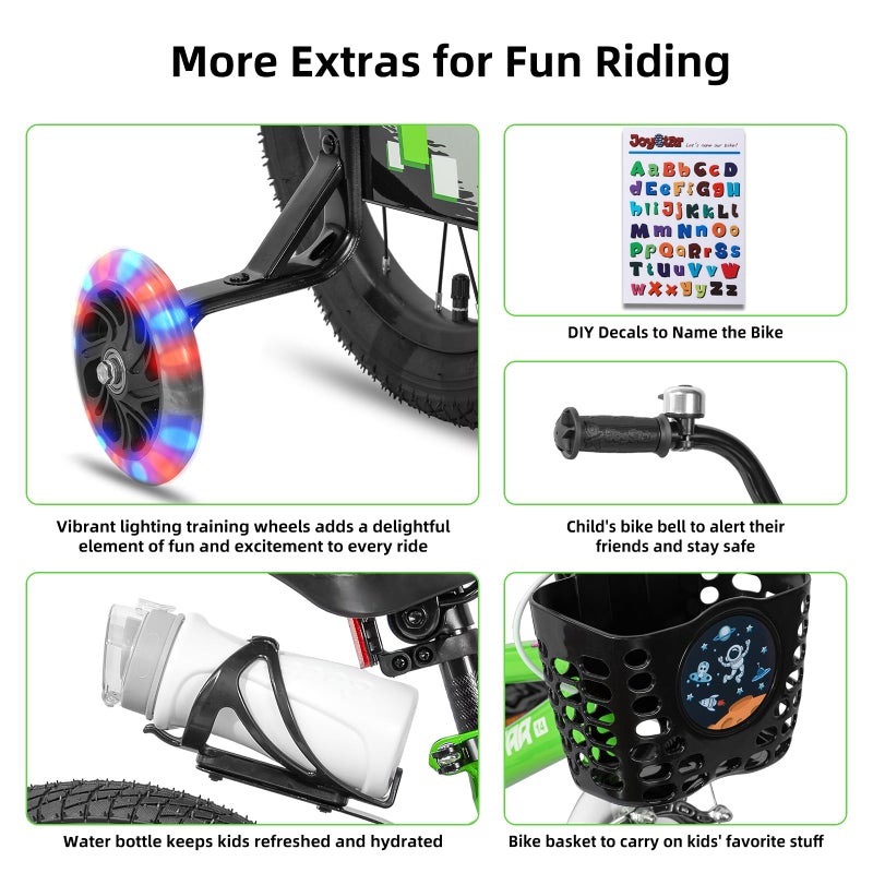 JOYSTAR دراجة الأطفال JOYSTAR بلوتو 14 بوصة بأسلوب BMX مع عجلات تدريب للأولاد والبنات من عمر 3-5 سنوات باللون الأخضر - Image 4